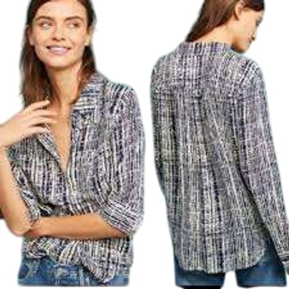 Anthropologie‎ Holding Horses Sammie Print Long Sleeve Button Down Shirt Size 8